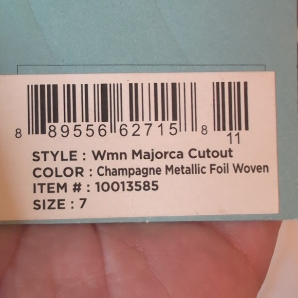 Tom's Size 7 Metallic Foil Champagne Majorca Cut Out Heels, NEW - Picture 7 of 11